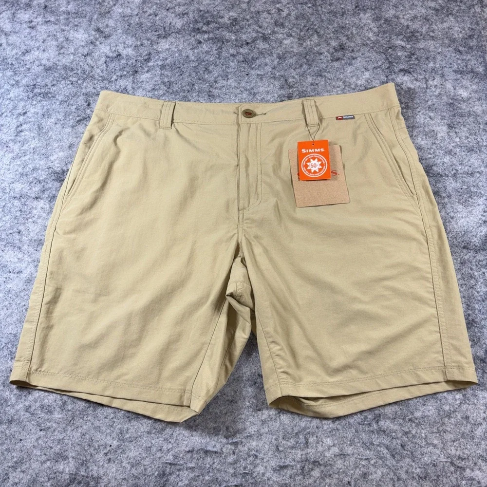Simms Fishing Superlight Shorts Men's 40‎ Cork Tan Stretch Waist Golf UPF 50
